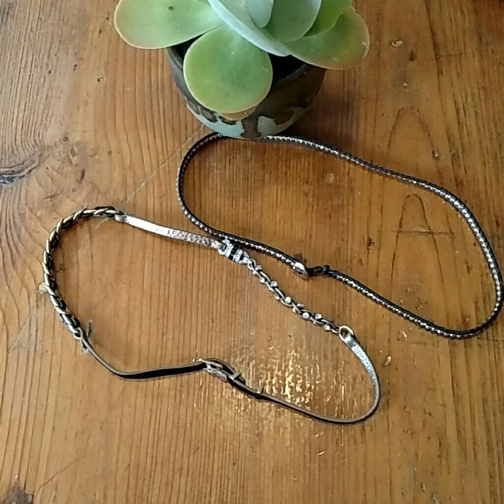 Two Leather and Gold Beaded Headbands
